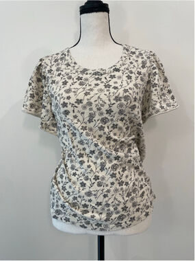 Sonoma Floral Flutter Sleeve Top Small 100% Cotton Cottagecore